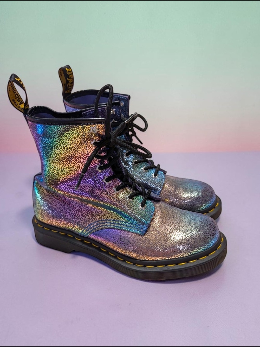 Dr. Martens Iridescent Purple-Black Lace-Up Boots - Women's - Picture 1 of 11